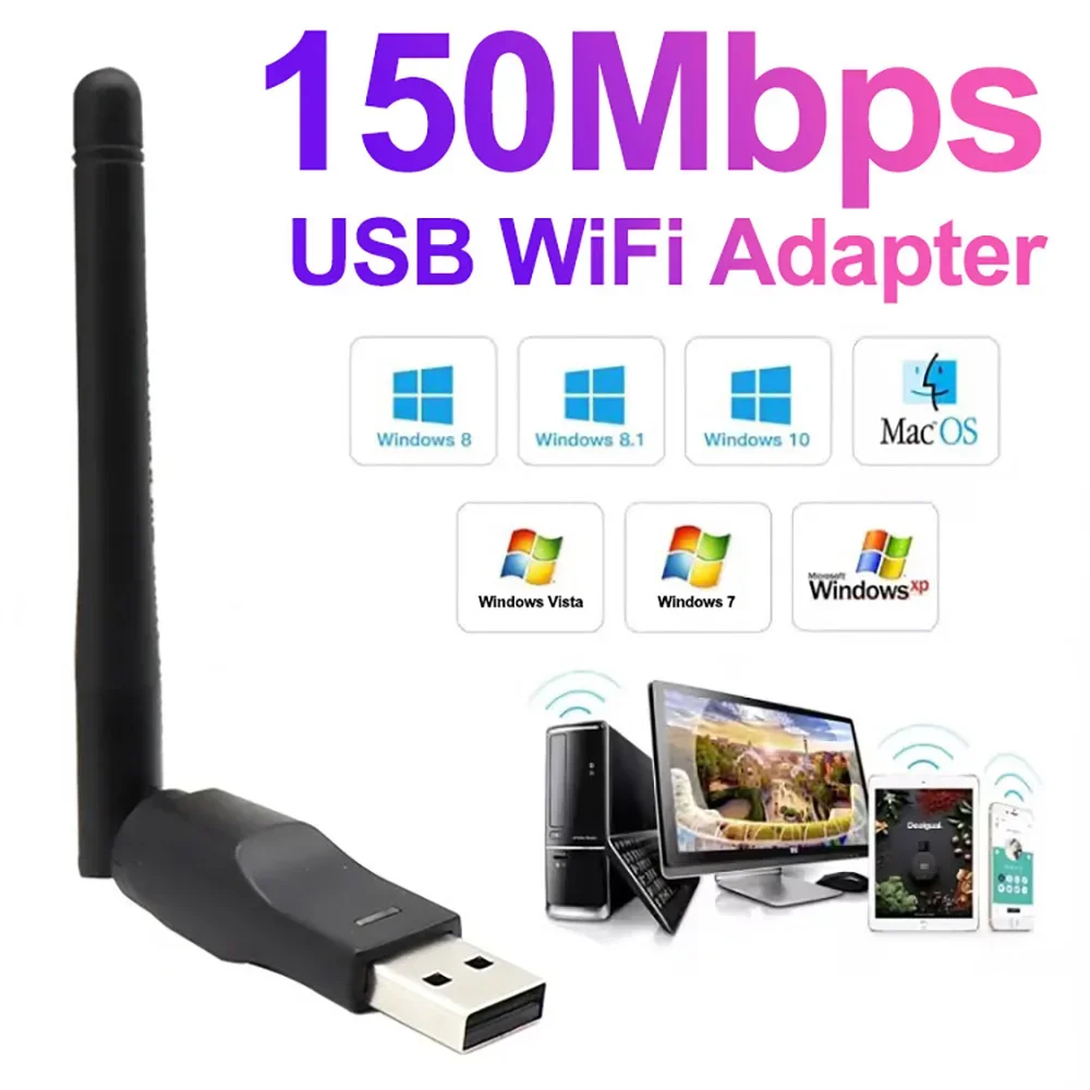 150Mbps Mini USB WiFi Adapter Wireless Network Card 802.11b/g/n WiFi Receiver Dongle Wireless Ethernet Receiver For PC Computer