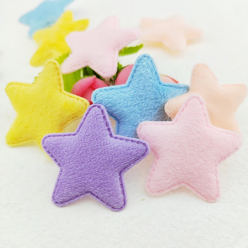 60Pcs 5CM Furry Felt Star Padded Appliques For Baby Clothes Sock Hat Sewing DIY Headwear Bow Accessories Patches