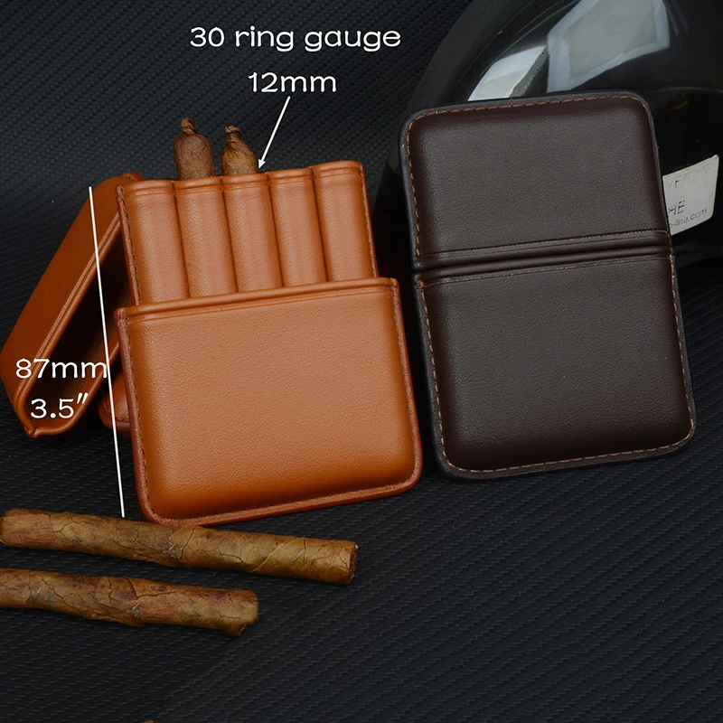 Mini Cigar Case 12mm Dia Cigar Holder 5 Tube Leather Cigar Box 87mm Travel Cigar Humidor For Cigar Accessory Tool