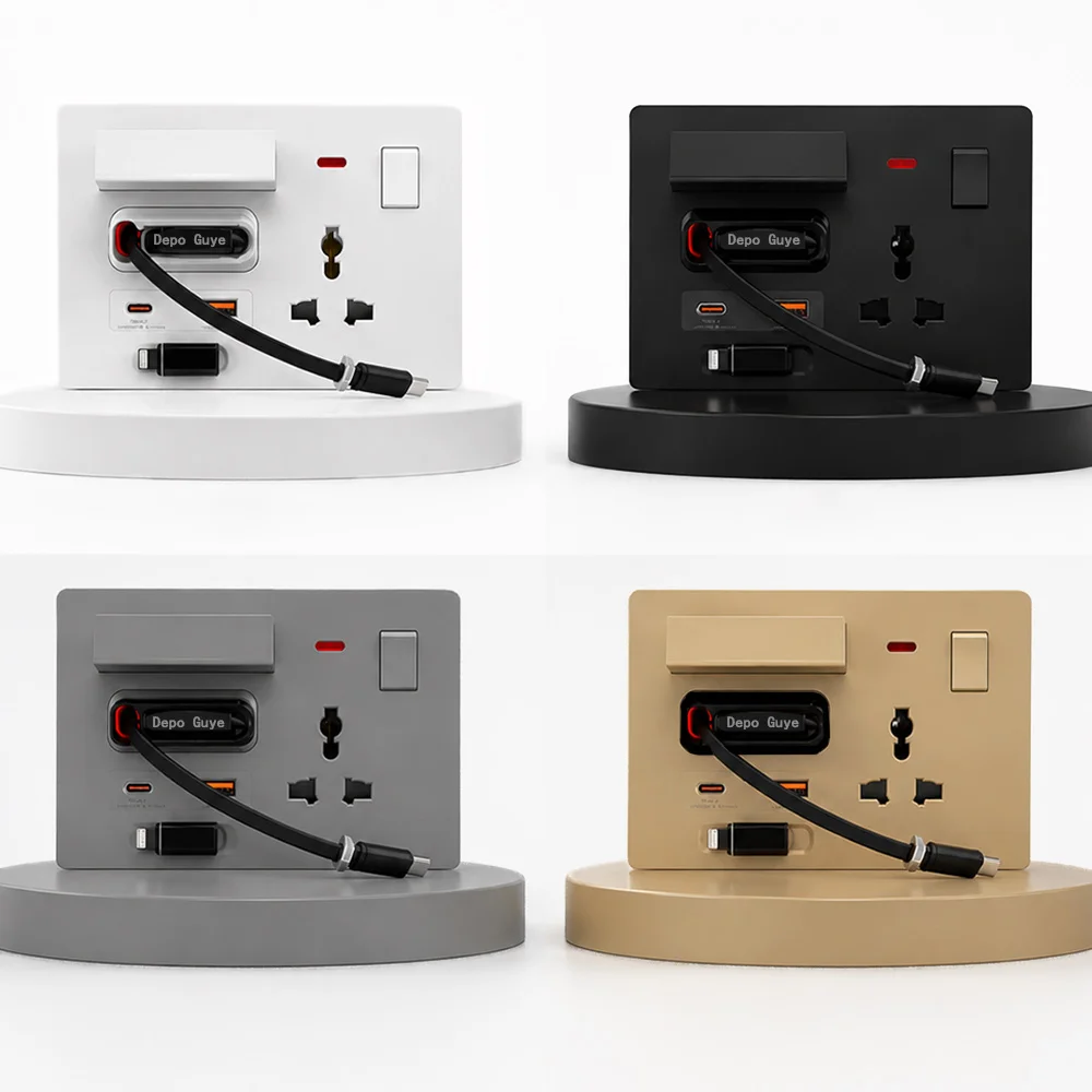 Universal Smart Wall Socket With 20W USB Type-C Fast Charging Plug Outlet,Wall Adapter With Expandable Charging Cable