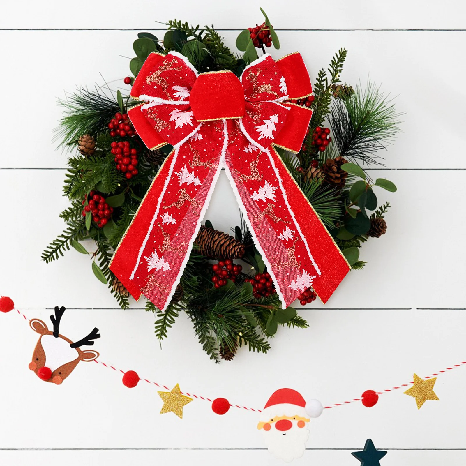 

Christmas Tree Bows Decorations Red Bow Tree Topper Large Polyester Ornament Holiday Wreath Christmas Present Adornments