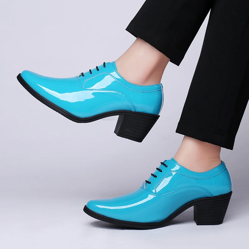 Men's Pointed Toe Formal Shoes Wedding Ceremony Studio Photography High Heel Leather Shoes British Style Polish Leather ...