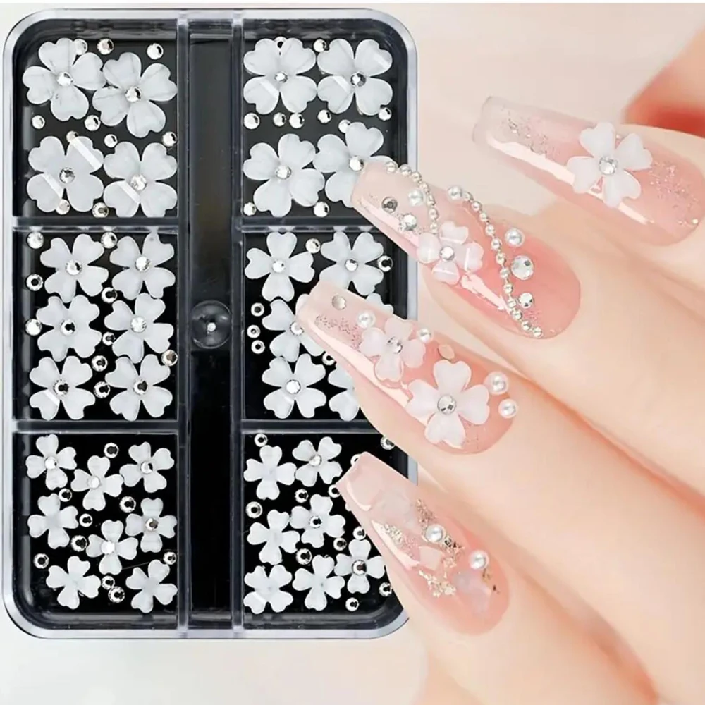 

1Box 3D Flower Nail Art Charms with Rhinestones Four-leaf Clover Ice Crystal Flower Nail Gems Jewelry For Girls Nail DIY Crafts*
