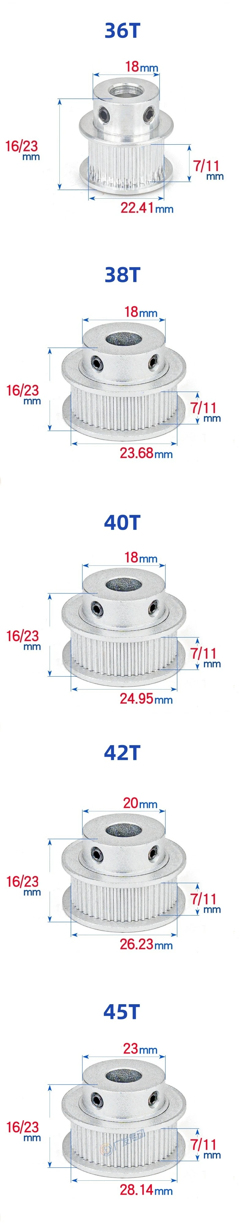 2GT Synchronous Wheels 3D Printer Pulley 36~45 Teeth BF-Type Bore 5~14mm Belt Width 6/10/mm 2M GT2 Timing Pulleys