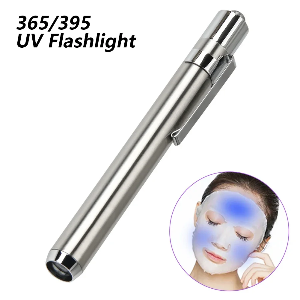 Mini UV Flashlight Torch Ultra Violet Light LED Stainless Steel Mini Lamp 395/365nm AAA Battery for Marker Checker Detection