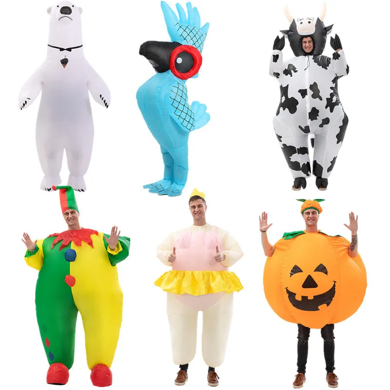 

Halloween Animal Cosplay Dinosaur Clown Inflatable Suit Performance Anime Cow Polar Bear Party Doll Suit Parrot Inflatable Suit