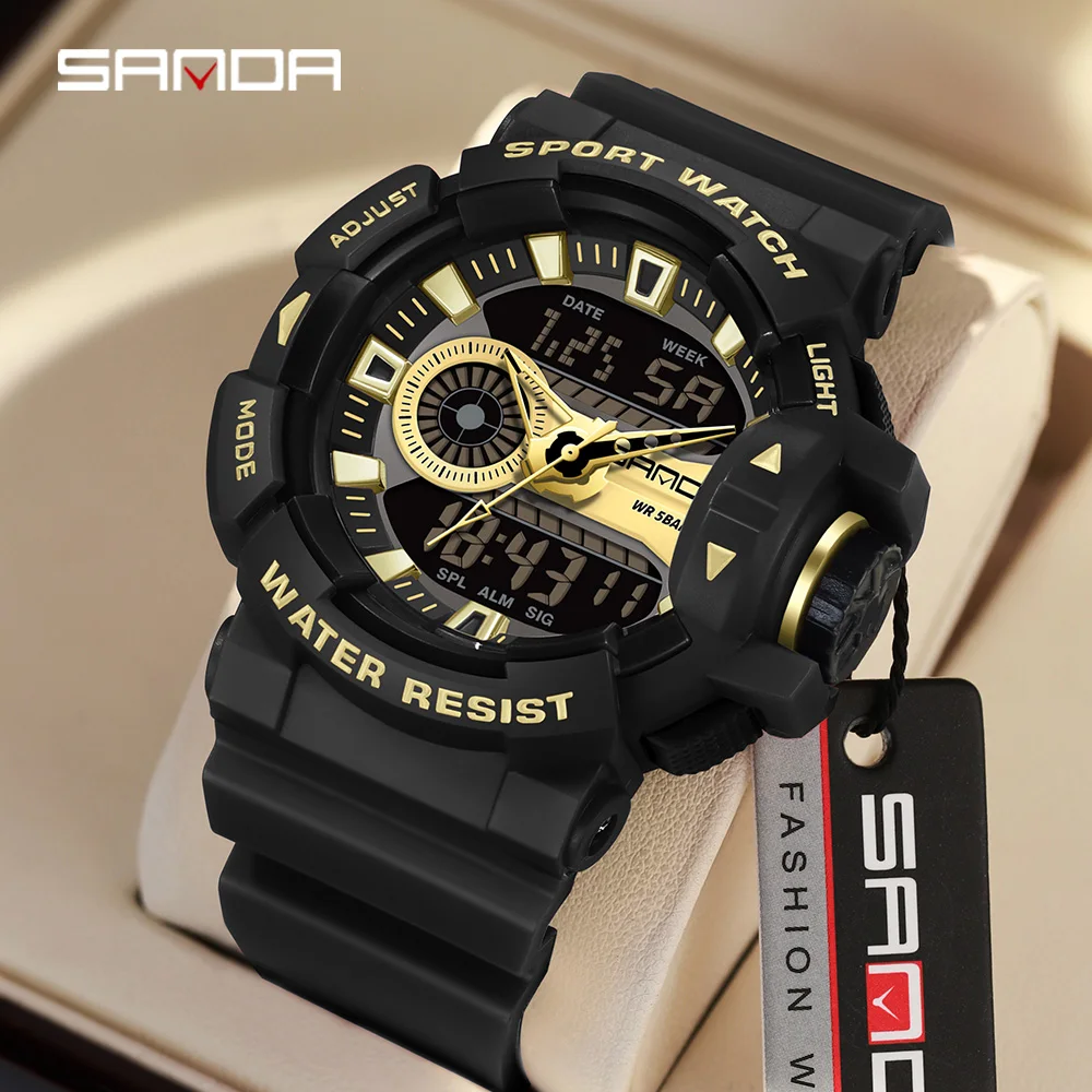

SANDA 3310 Men's Electronic Watch Dual Display Sports Multi functional Waterproof LED Student Electronic Watch