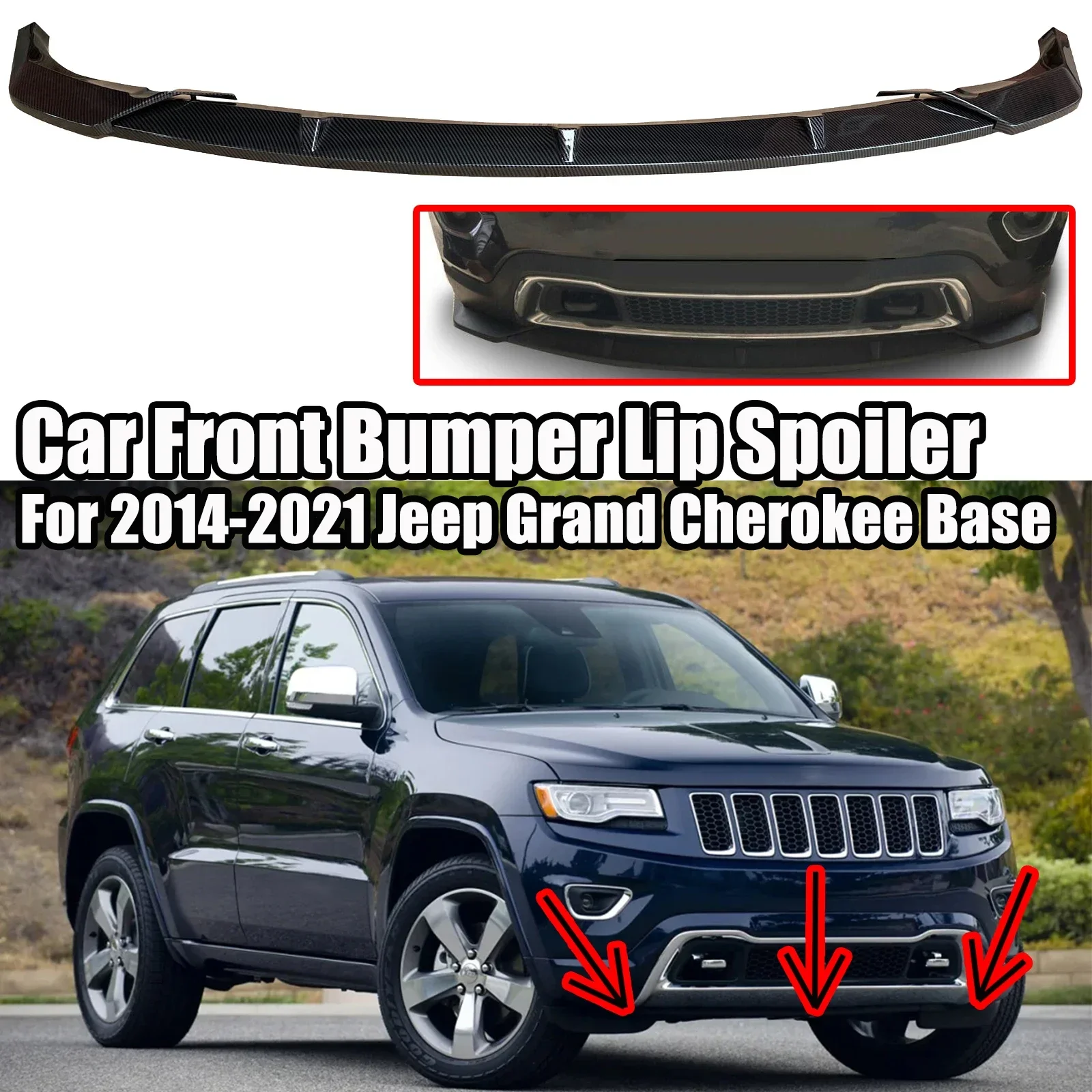 For Grand Cherokee Altitude/Laredo/Limited/Overland/Traihawk 2014-2021 Car Front Bumper Lip Spoiler Body Kit Carbon Fiber Style