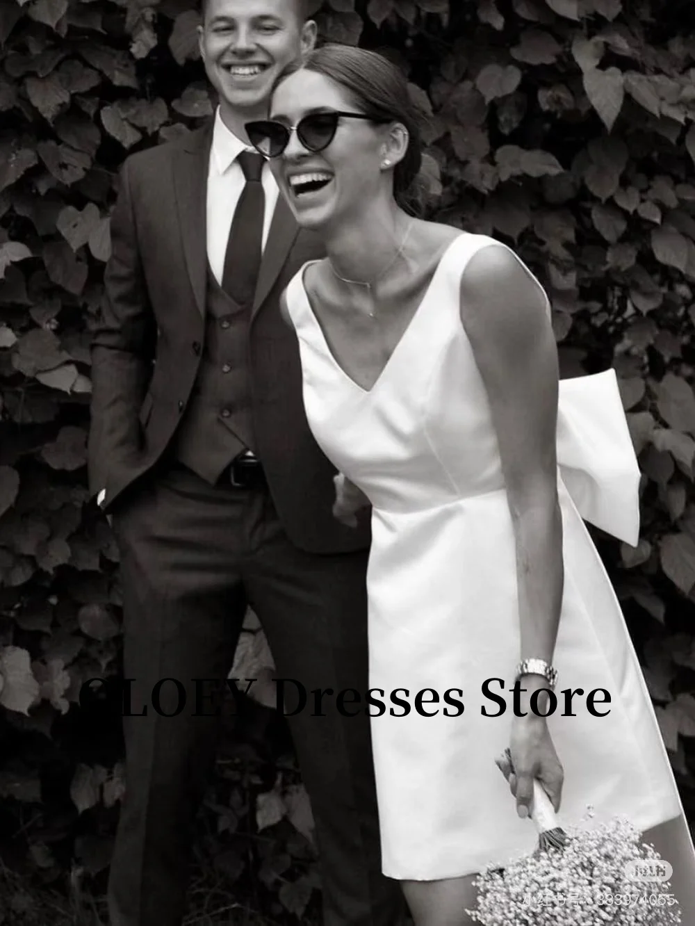 

OLOEY Simple Mini Short Wedding Party Dresses V Neck Matte Satin Country Plain Bride Gowns Formal Party Dress Customized
