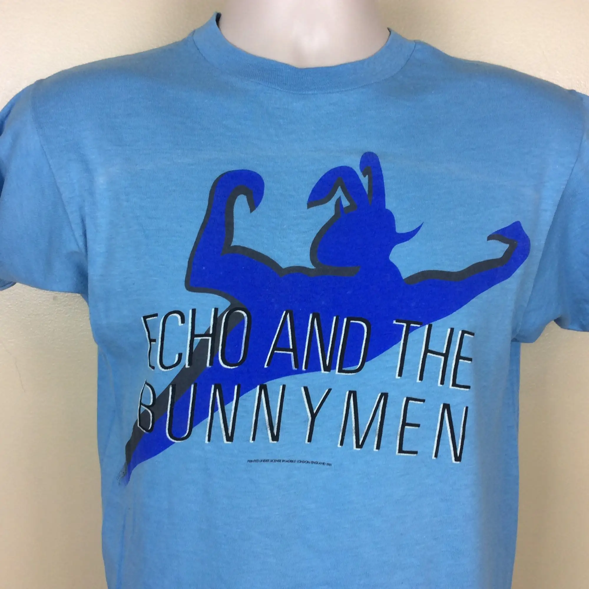 Vtg 1981 Echo And The Bunnymen TShirt Blue S/M 80s New Wave Band Punk Rock