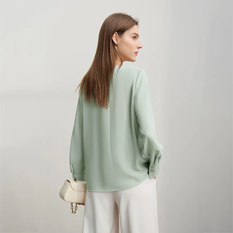 Amii Women's Autumn Blouse 2026 New Commuter Lace Swinging Neck Chiffon Elegant Ladies Blouses Loose Long-sleeved Top 12611012 view 3