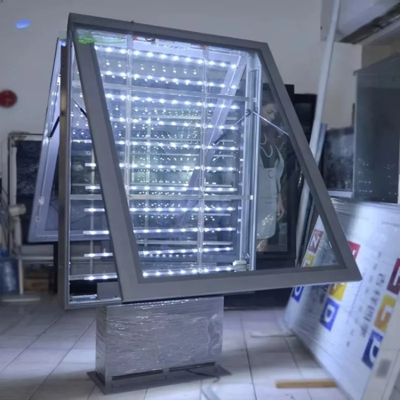LED advertising billboards or light boxes on city streets with isolated bases