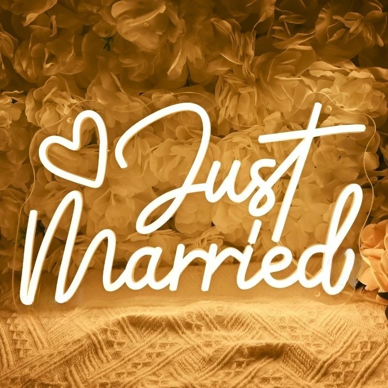 Just Married Led Neon Sign Dimmable Wedding Bridal Shower Backdrop Bedroom Wall Decor Engagement Proposal Party Light Up Signs