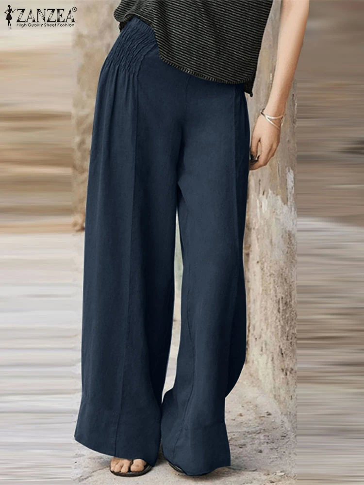 

ZANZEA Casual Loose Solid Color Pants Fashion Long Trouser 2025 Summer Wide Leg Pantalons Holiday Korean Straight Pant Oversized