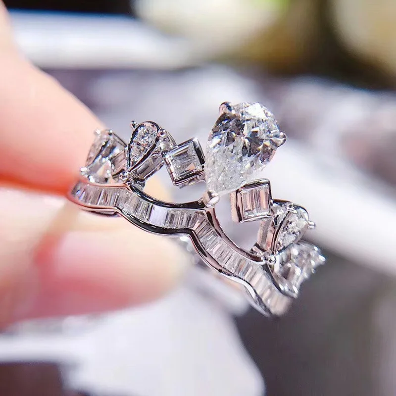 Light luxury fashion crown silver ring women, one carat wedding ring Valentine's Day gift
