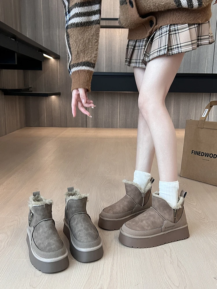 

Thick Soled Side Zippered Snow Boots for Women's Shoes 2023 New Warm Autumn and Winter Fur Integrated Short Cotton Shoes
