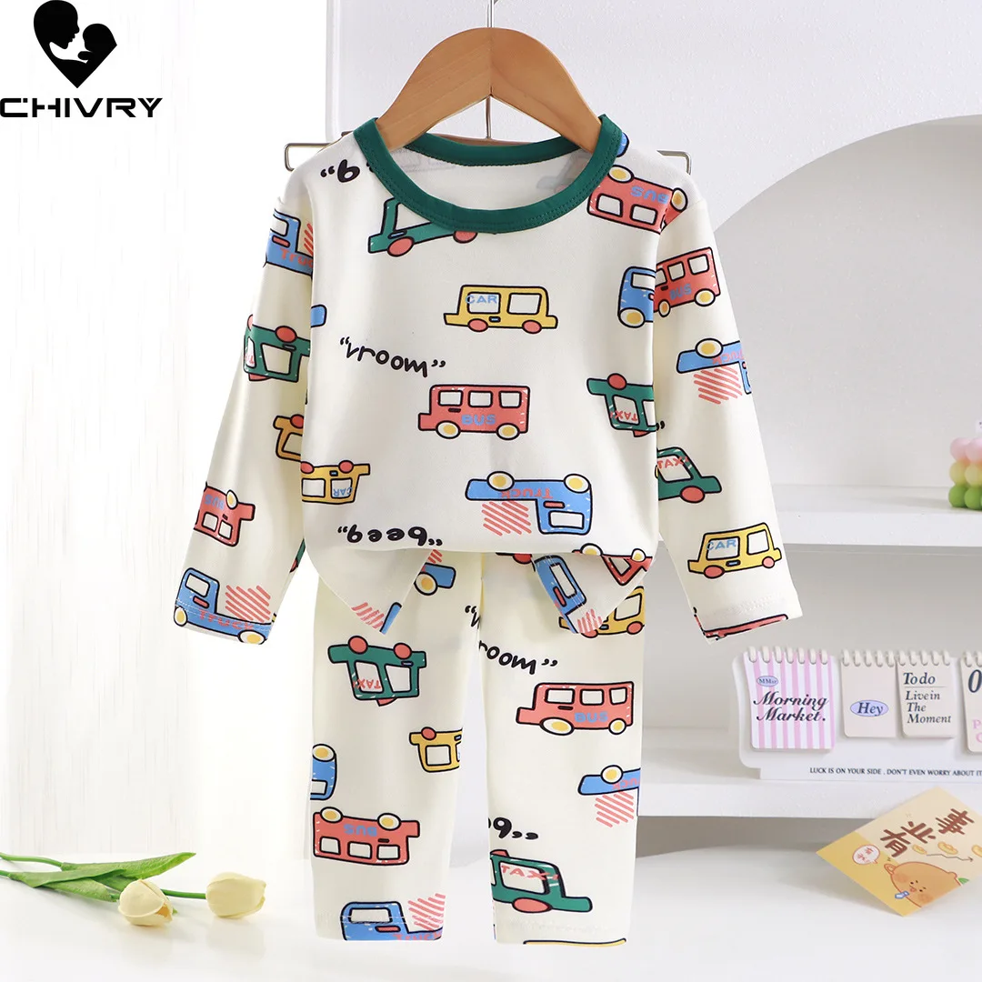 Kids Autumn Warm Pajamas Sets Baby Boys Girls Christmas Cartoon Long Sleeve T-Shirt Tops with Pants Pyjamas Xmas Sleepwear