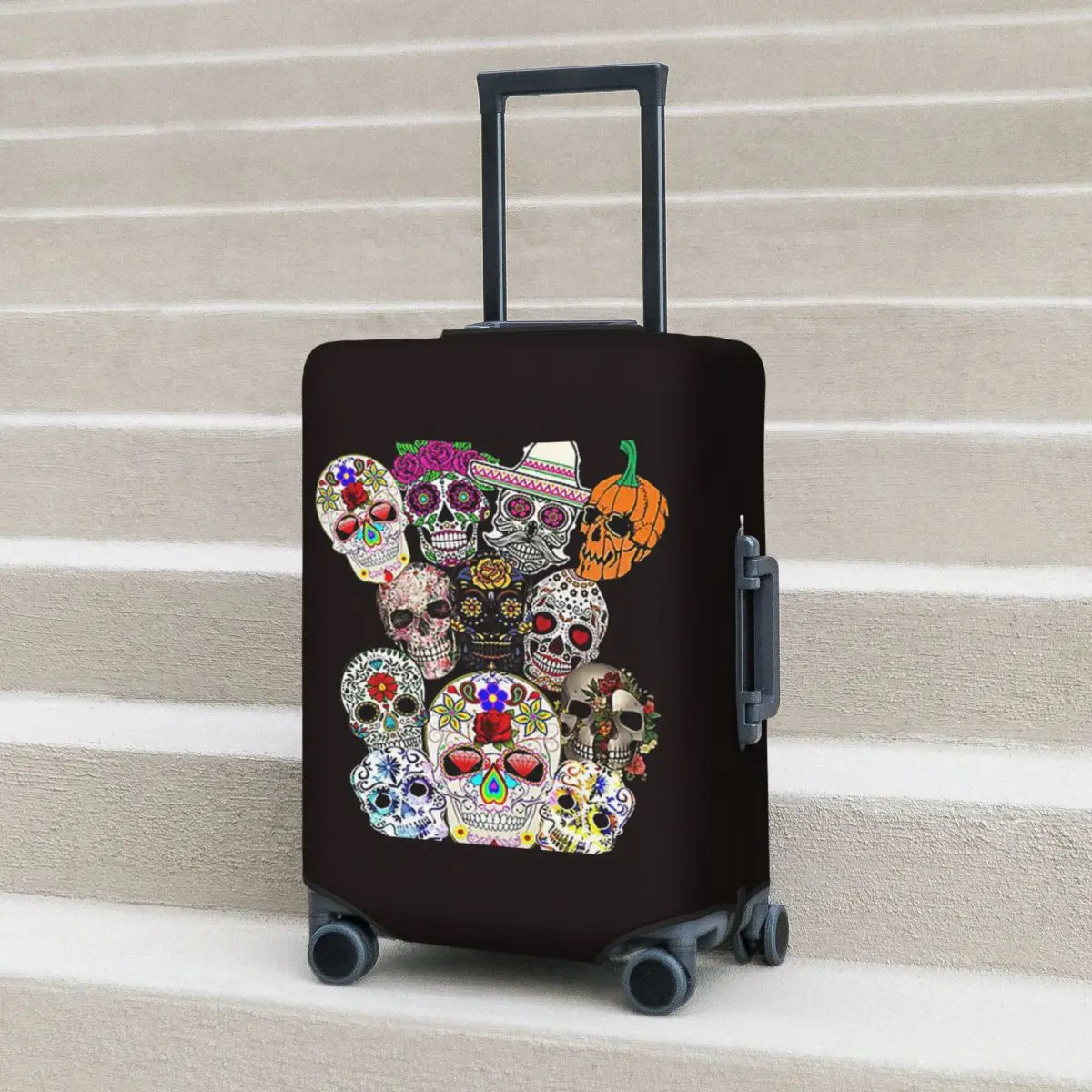 Day Of The Dead アート メキシカン シュガースカル スーツケースカバー 保護弾性旅行荷物プロテクターカバー 18-32インチ用