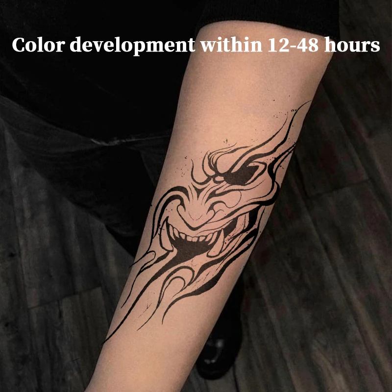 Herbal Juice Temporary Tattoo Stickers Waterproof Japanese Oni Mask Fake Tattoo Long Lasting Art for Arm Dark Art Tattoo for Men