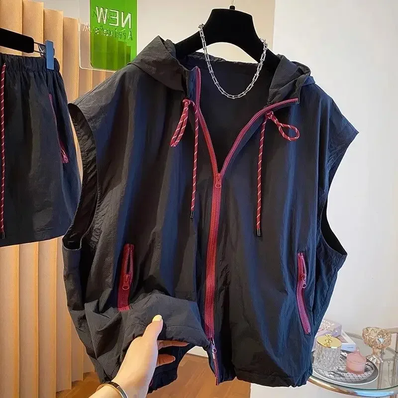 

New Sunscreen Jacket Hooded Vest Chalecos Para Mujer Thin Tops Zipper Jackets Roupas Femininas Waistcoat Women