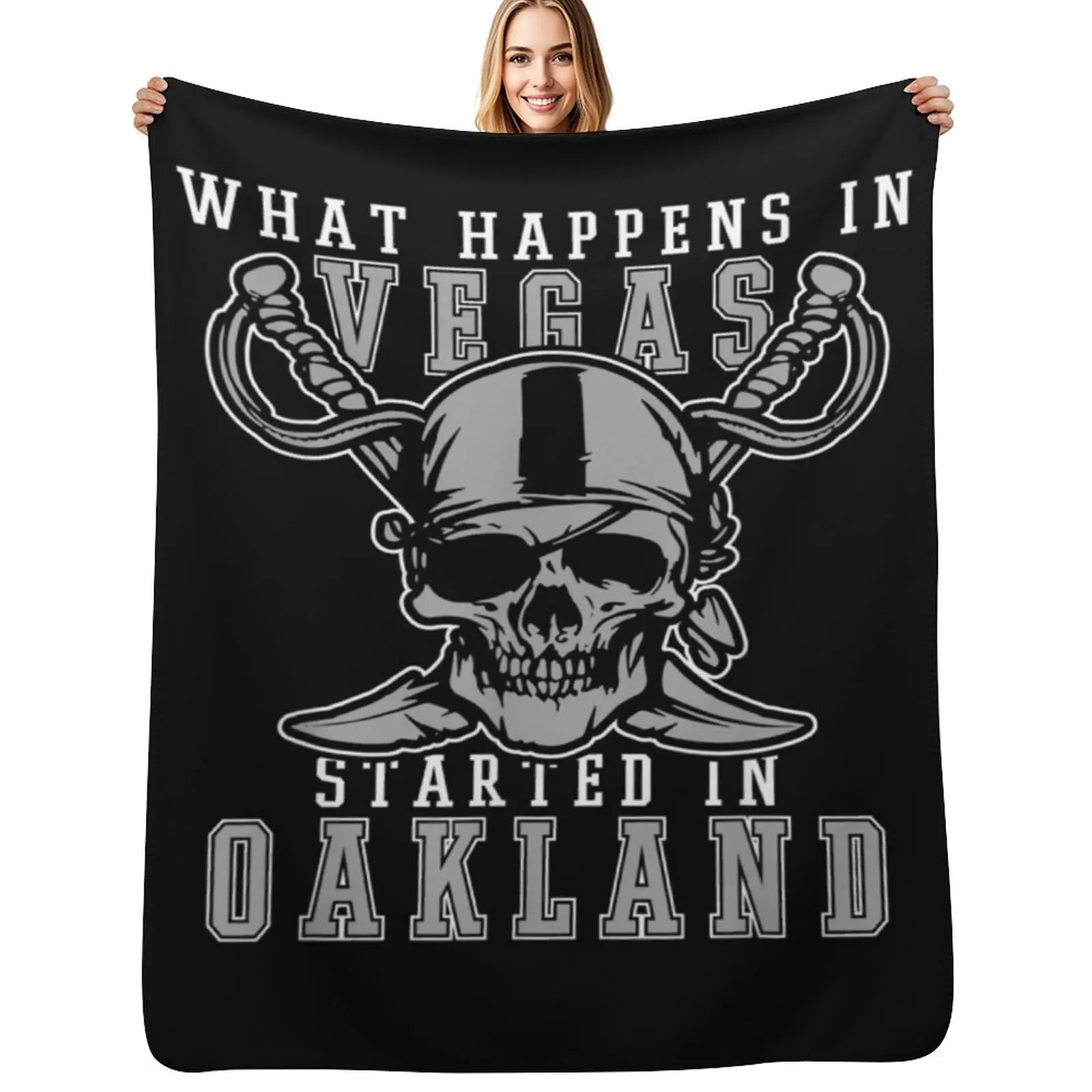 What Happens In Vegas Started In Oakland Football Raider T-Shirt Throw Blanket Comforter Hair Hairys Summer Baby Large Blankets