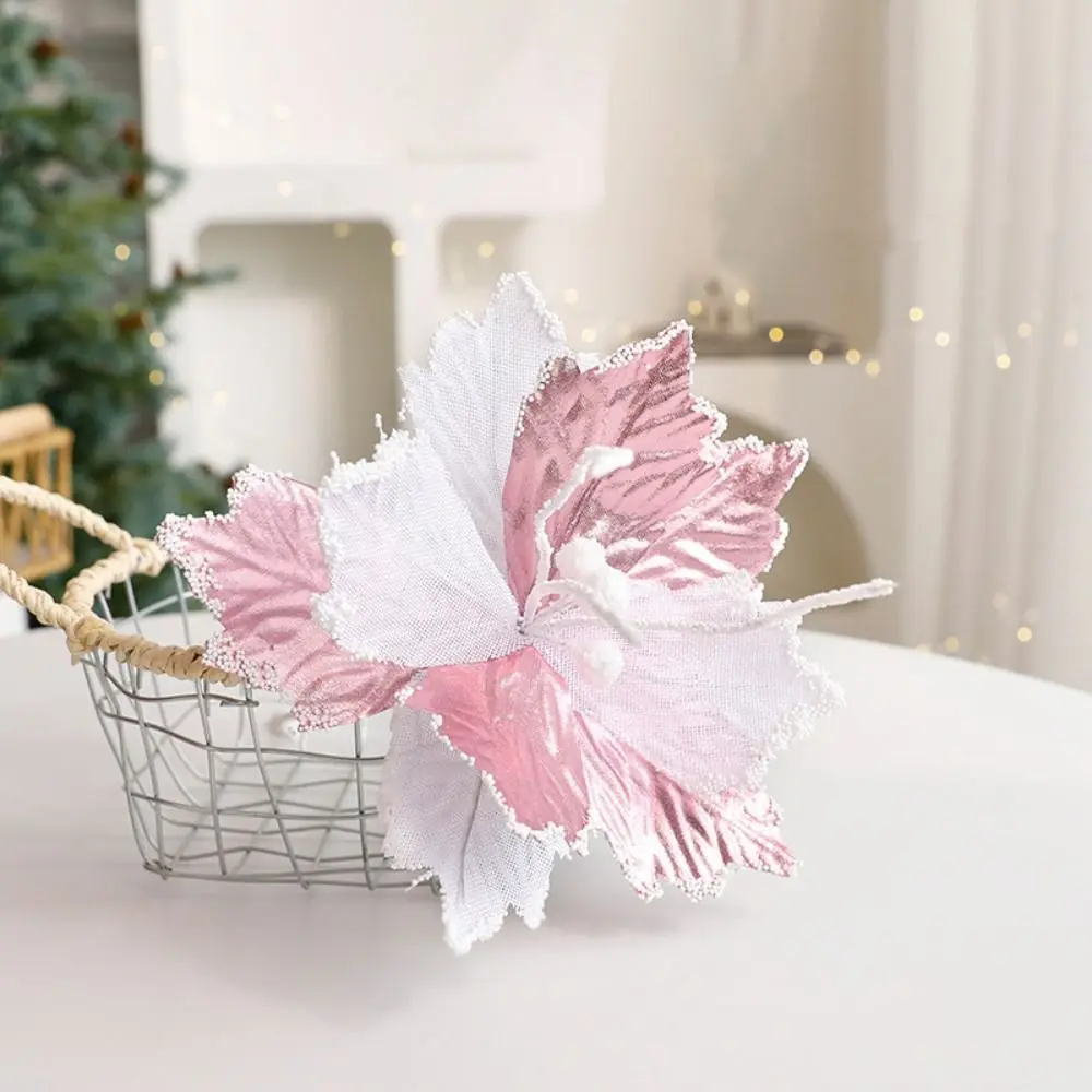 Flower Head Artificial Christmas Flowers Handmade Glitter Simulated Christmas Flower Multi-color DIY Xmas Tree Ornaments