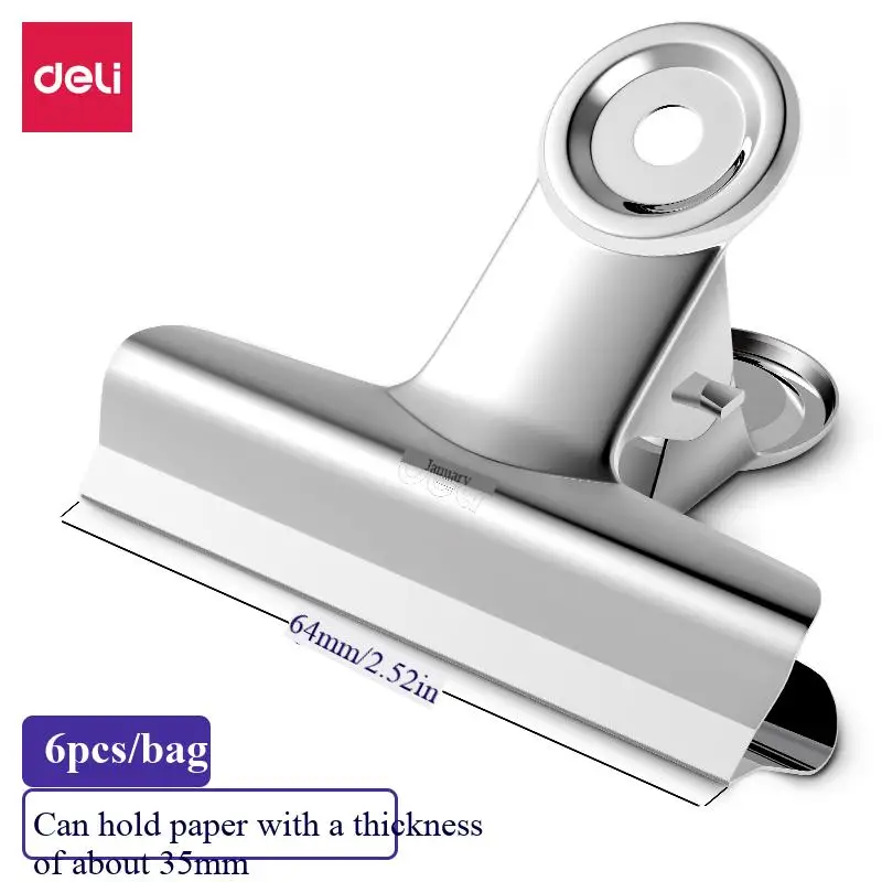 6PCS Deli 9522 Office round Paper Clips 35mm/2.5inch Steel Metal Clips for Document Binding And Organization