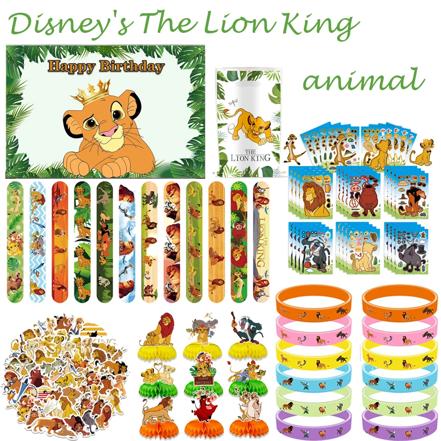 Favor de fiesta del Rey León Simba, regalo de fiesta de cumpleaños, pegatinas de dibujos animados, pulseras Slap, bolsa, suministros de decoraciones para fiesta, regalo interesante
