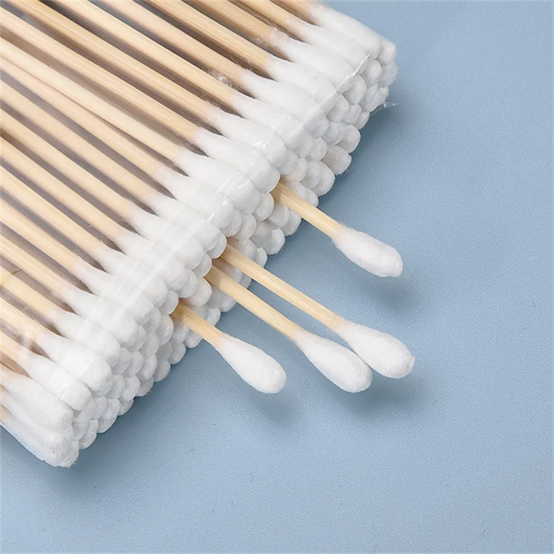 3 paquetes de 300 Uds. De hisopos de algodón redondos de doble cabeza con palos de bambú, herramientas cosméticas para el cuidado de las uñas con punta de precisión