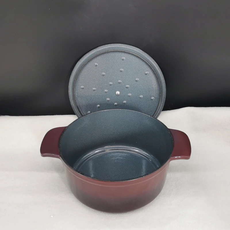 24cm Cast Iron Enameled Casserole Stew Pot Steamed Rice Cookware