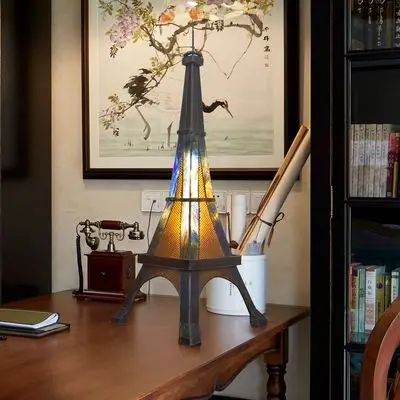 Eiffel Tower Table Lamp Colored Glass Table Lamp Bar Office Study Desk Art Creative Table Lamp