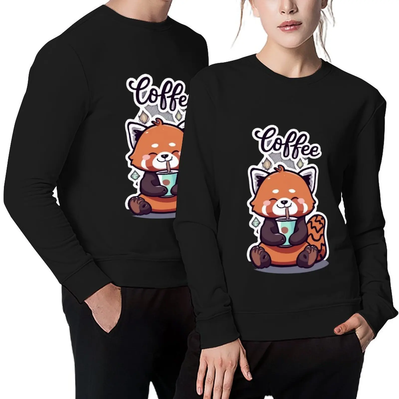 

Baby red panda drink coffee Pullover men clothing tracksuit anime clothes male clothes hoody