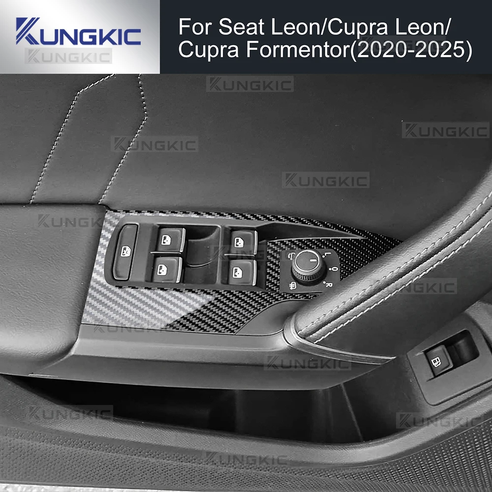 Car Interior Film TPU for Seat Cupra Leon Formentor 2020-2025 Protection Door Window Switch Lifter Carbon Texture Sticker LHD view 2
