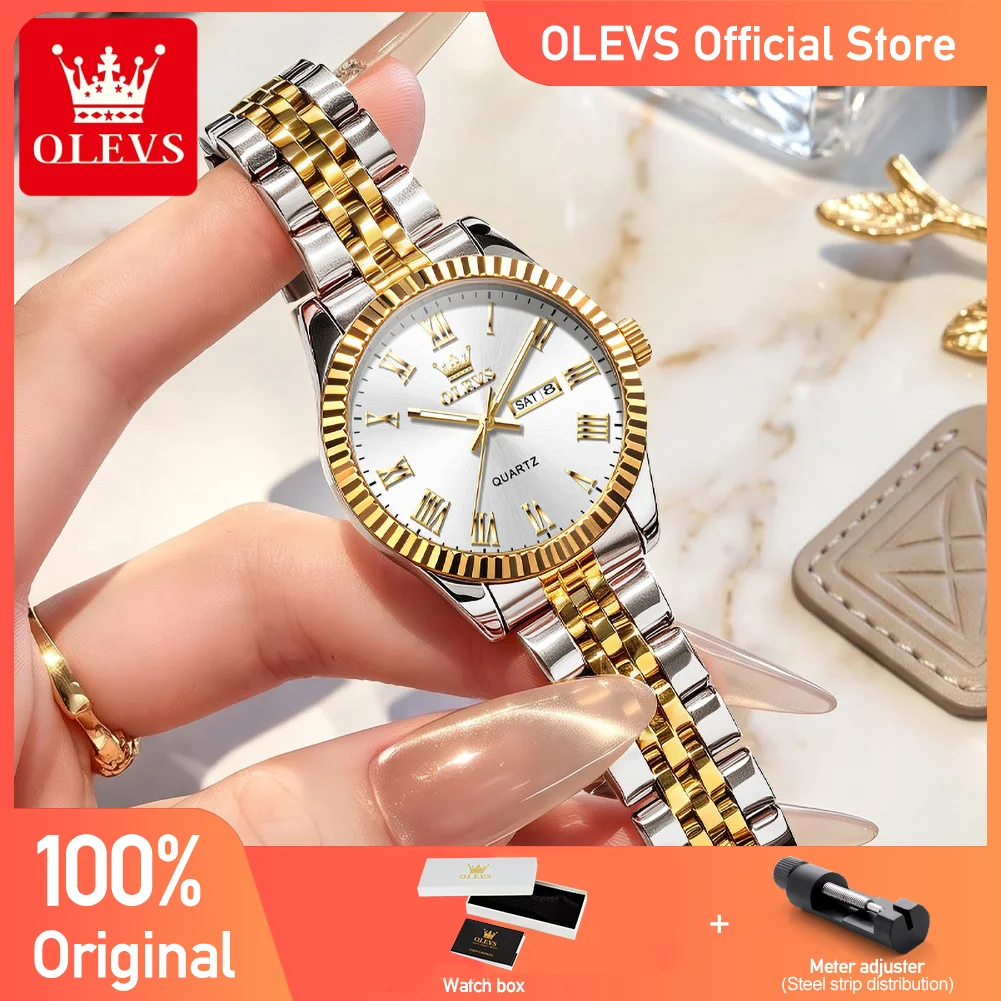 OLEVS 5706 Unique Quartz Movement Watch For Women Steel Strap 30m Daily Waterproof Luminous Function Week Date Display Watch