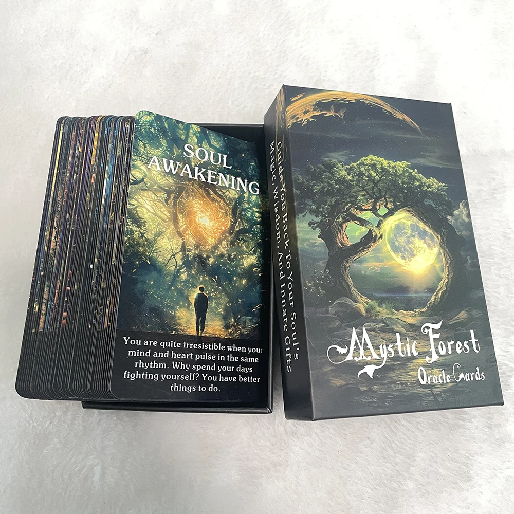 Tarot Deck,Mystic Forest Oracle Cards,Fortune Telling Toys,12x7cm,56-Cards,Prophet Taro for Beginners,Divination,in Box,Keywords