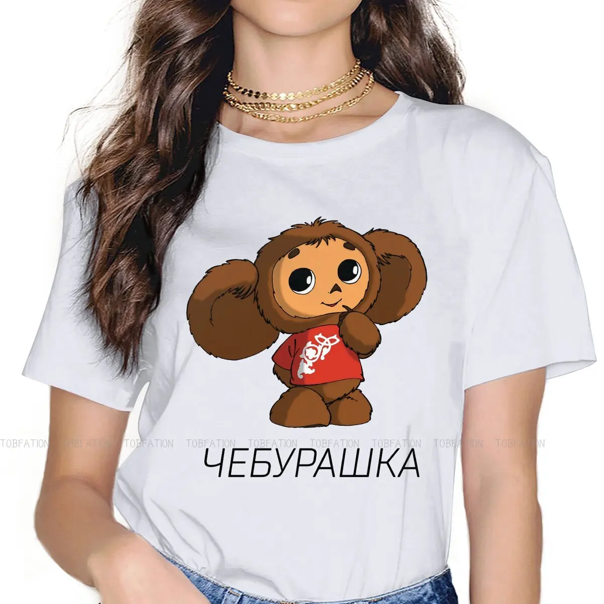 Thinking Women Shirts Cheburashka Cute Soviet Russian Cartoon Korean StyleT-shirt Kawaii Vintage Female Blusas