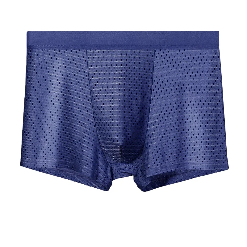 الملابس الداخلية للرجال الحرير الجليد شبكة جوفاء سراويل بوكسر المتضخم سراويل منتصف الخصر تنفس السروال رجل الملاكمين المضادة للبكتيريا