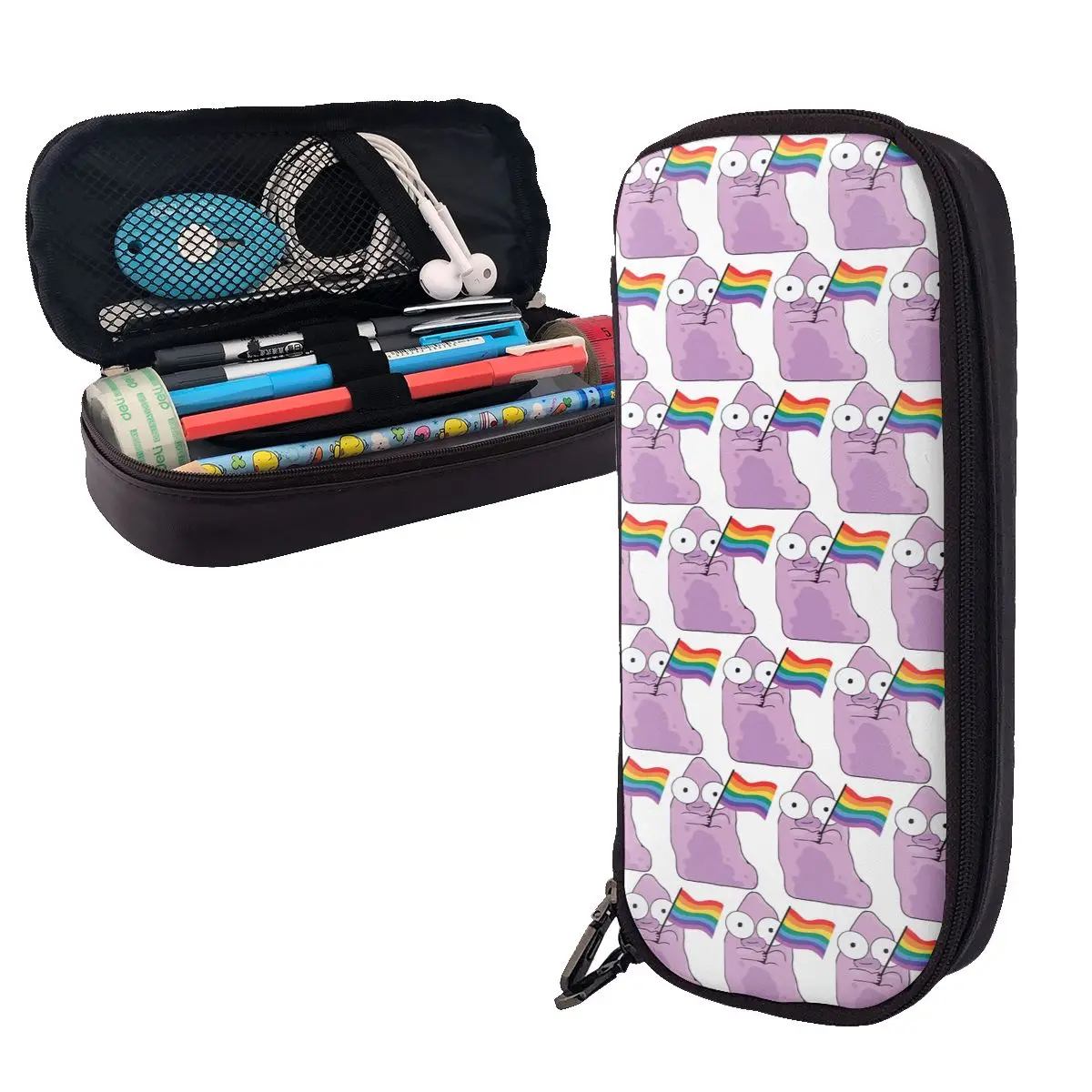 Solar Opposites Holding Pride Flag Leather Pencil Cases Pen Holder Storage Stationery Supplies Big Capacity Pen Box Pencil Bag