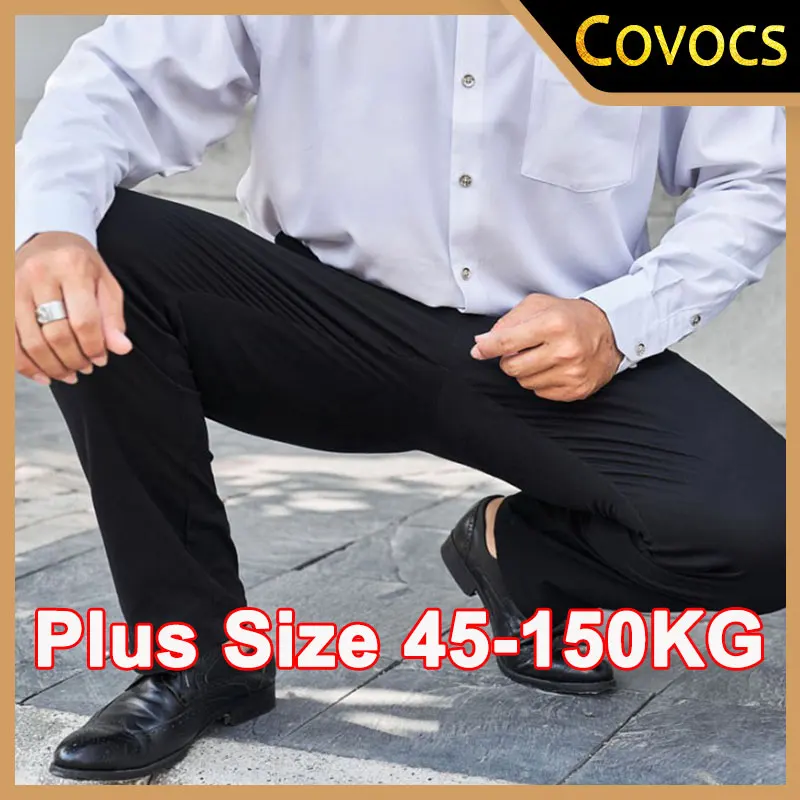 Men Casual Pants Plus Size 36-50 Casual Trousers Black Long Pants Stretch Fabric Baggy Pants Large Size Male Clothing 80-150KG