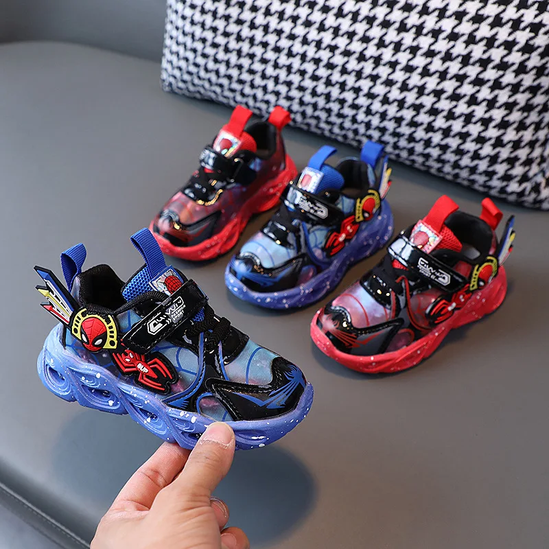 Disney Spiderman Children Casual Shoes LED Leisure Baby Girls Boys Shoes Led Lighted Kids Sneakers Infant Tennis