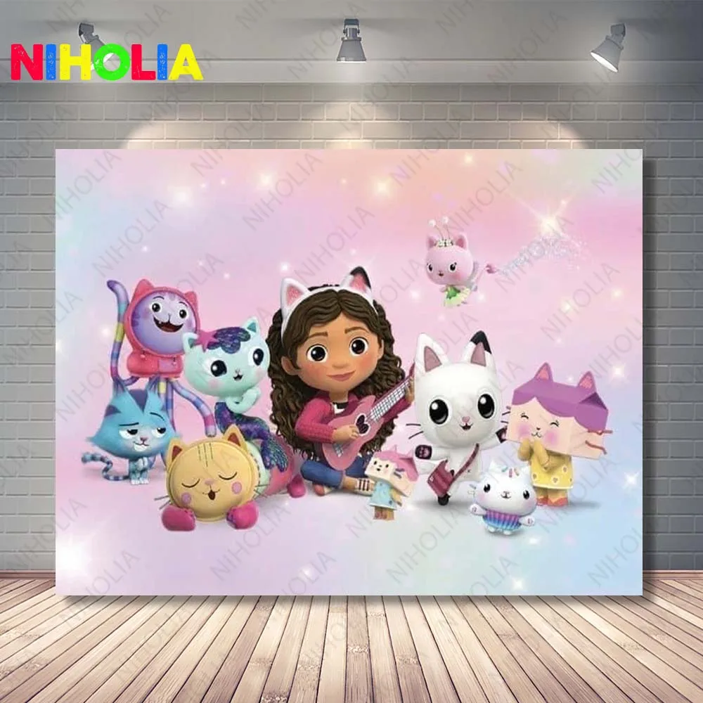 Niholia Gabby Dollhouse Backdrop Kids 2nd Birthday Party Decoration Photography Background Baby Shower Photo Prop Banner