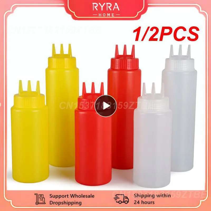 1/2PCS 650ml Ketchup Squeeze Bottle Plastic Condiment Squeeze Squirt Bottles 3 Hole Dispensing Bottles For Oil BBQ Sauces Paint