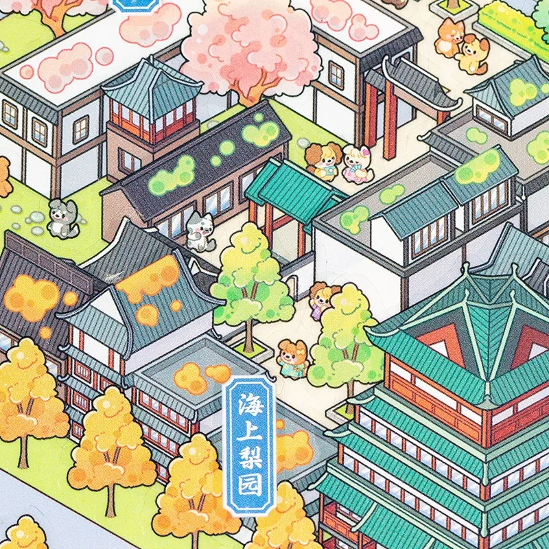 

3D China Shanghai Cityscape PET Stickers Miniature Diorama for Scrapbook Wall Decor Home Wall Decoration Craft Accents