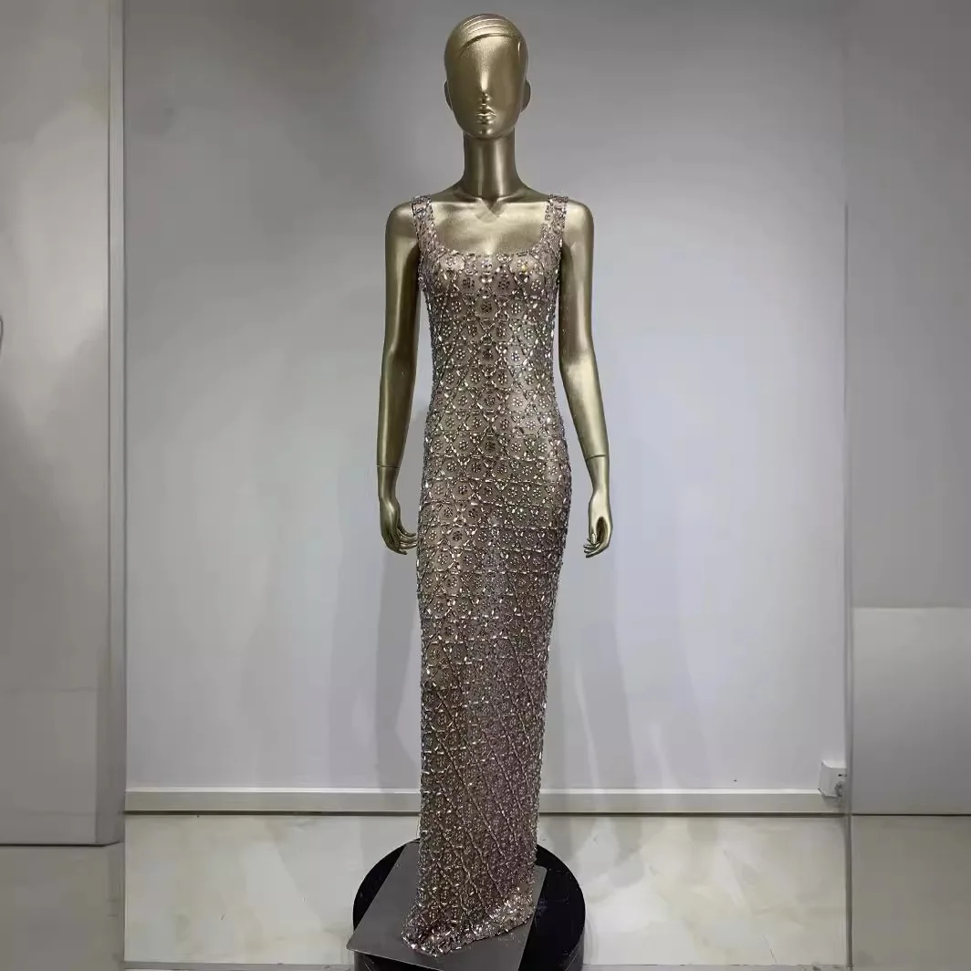 Vestido de noche de lujo con diamantes brillantes, vestido Sexy envuelto en la cadera, novedad de 2024