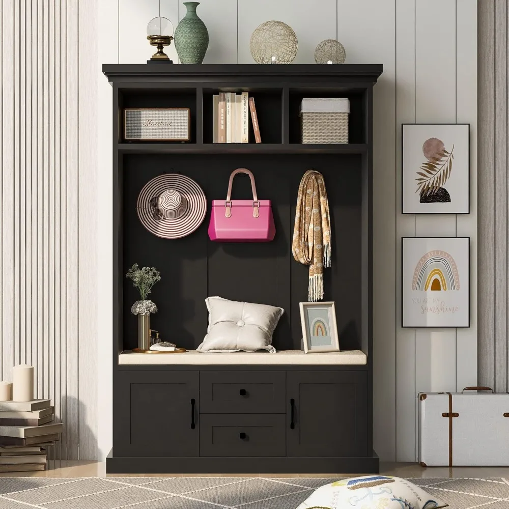

Hall Tree with 3 Hooks, Coat Hanger, Entryway Bench, Storage Bench, 3-in-1 Design, for Entrance, Hallway
