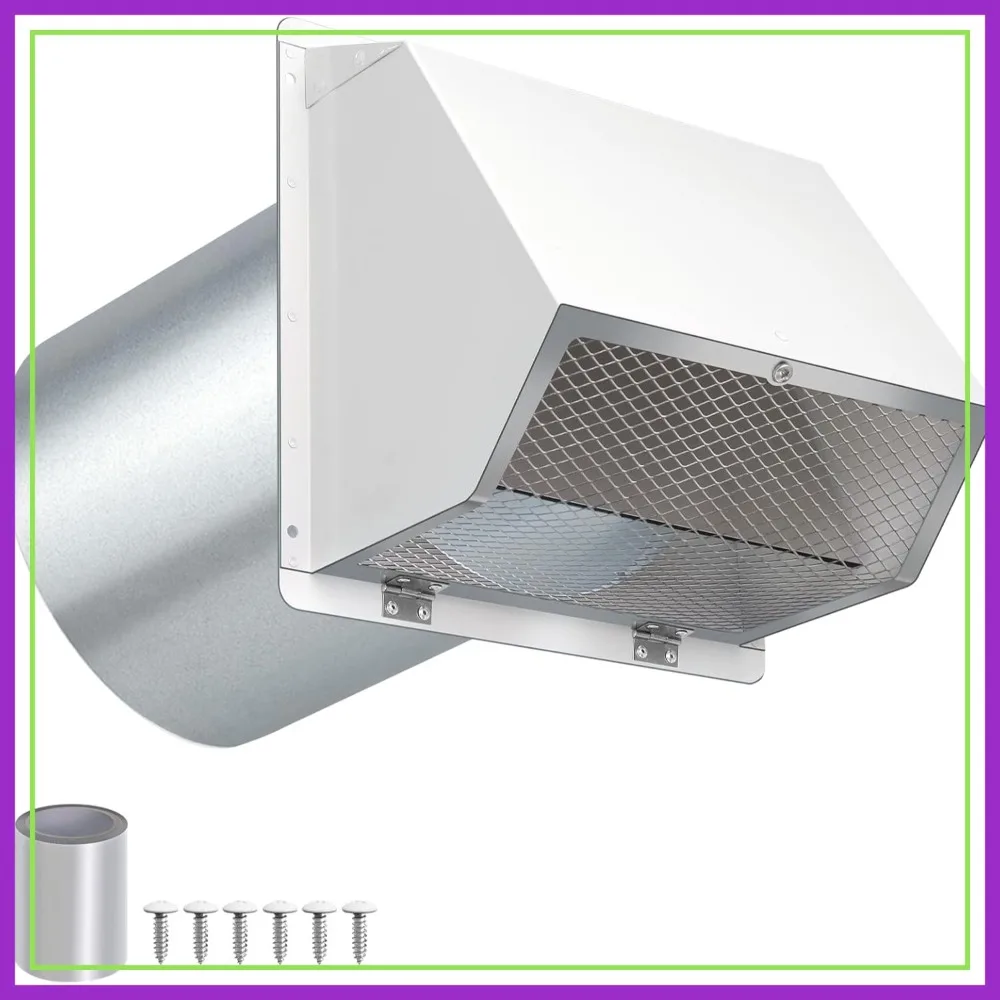 

10" Outdoor Wall Mount Exhaust Vent Cover with Screen and Damper for Kitchen Range Hood HVAC Duct, White