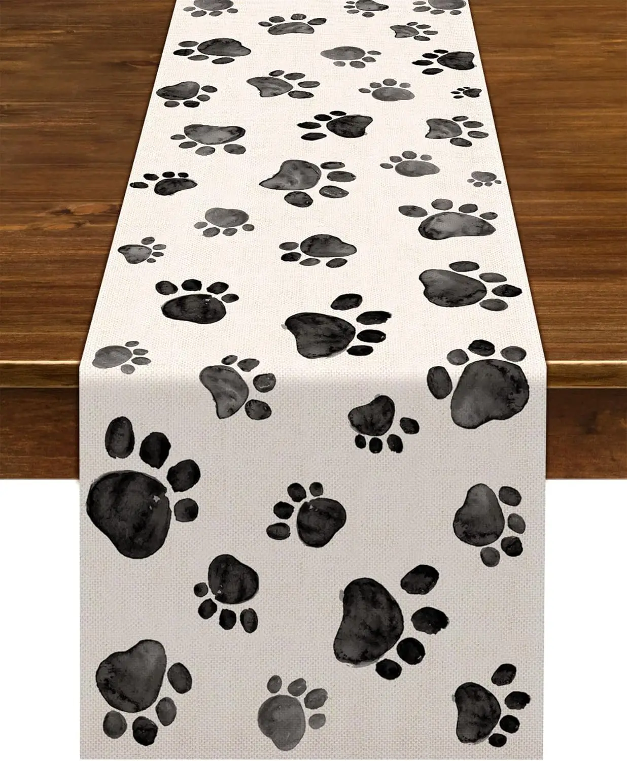 Dog Paw Print Table Runner - 1PC Puppy Dog Birthday Party Cute Pet Track Farmhouse Rustic Kitchen Dining Cover