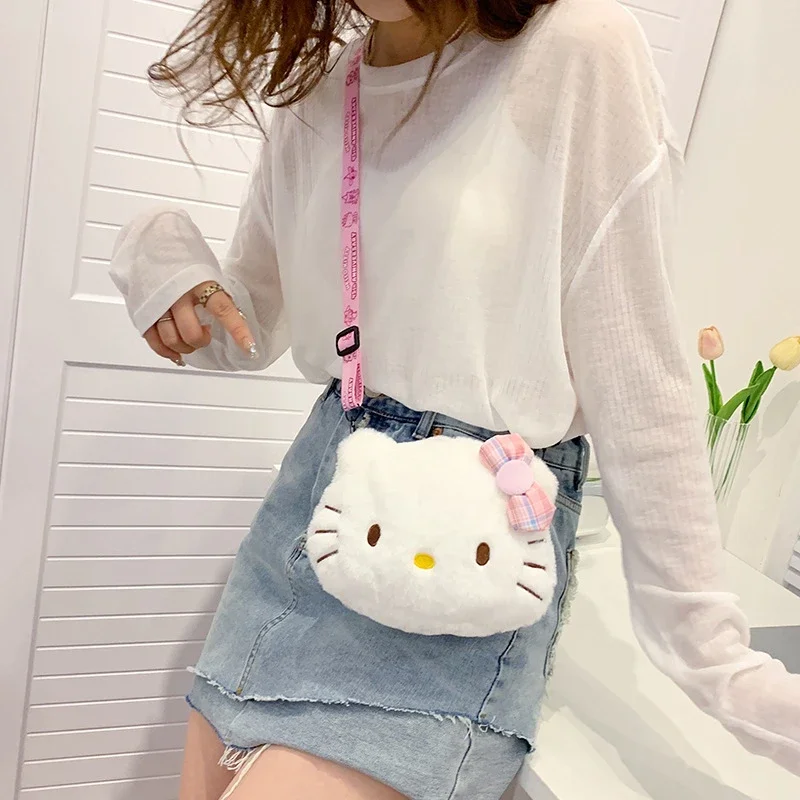 Sanrio-monedero de felpa de Hello Kitty para niños, bolsa de almacenamiento para teléfono móvil, bolsa de mensajero, juguetes de peluche, regalos