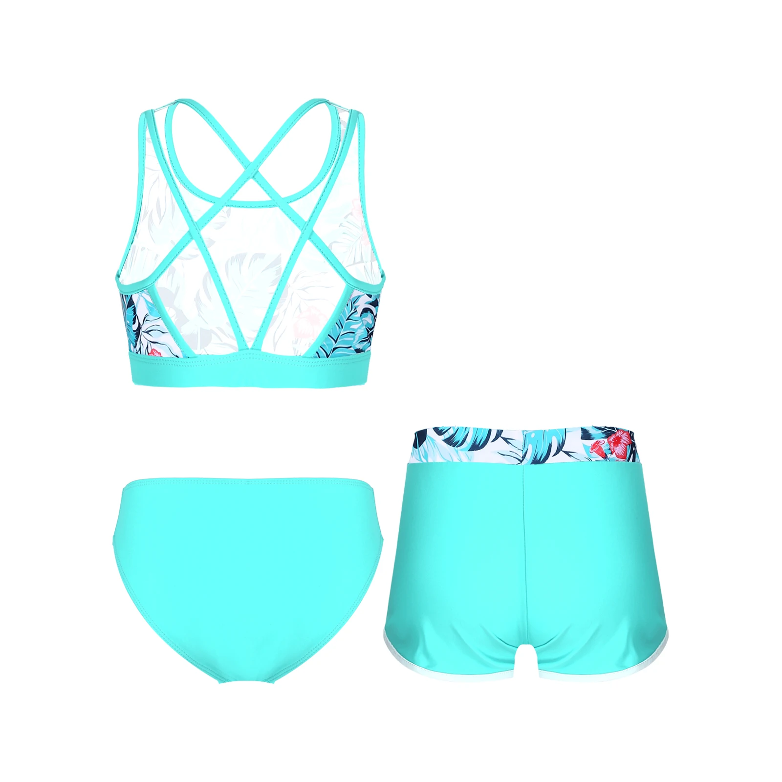 Crianças meninas conjuntos de natação 3 pçs biquíni maiô floral impresso roupa de banho beachwear roupas para natação verão férias fatos de banho