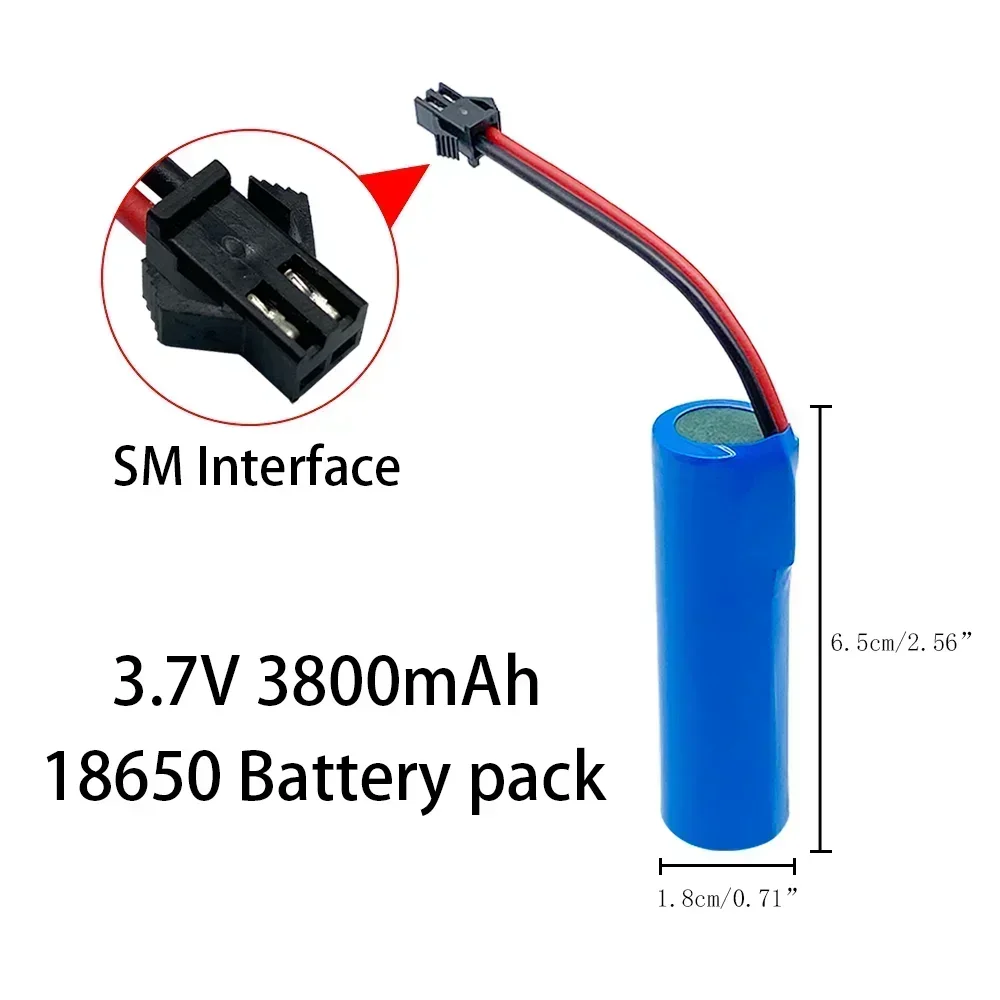 

3.7V lithium ion rechargeable battery, 3800 MAH, 18650 with replacement socket and SM interface line for emergency lighting